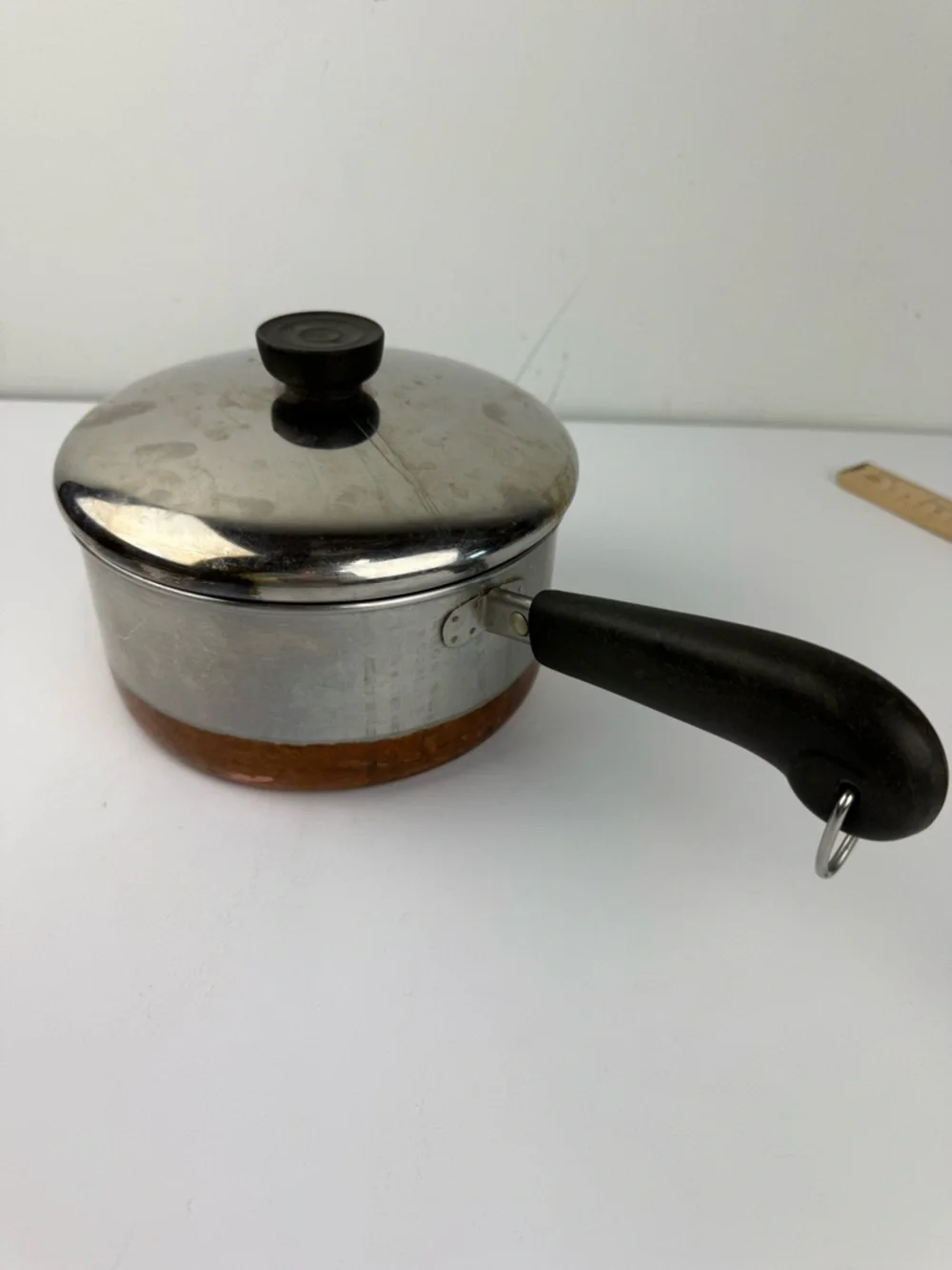 1801 Revere Ware 2 Qt Copper Bottom Pan Pot w/Lid Clinton IL USA Stainless
